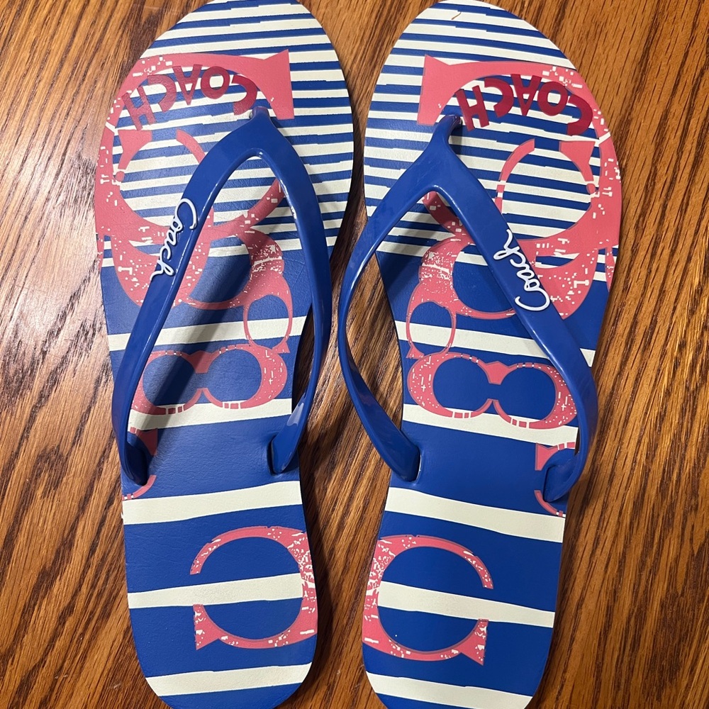 Coach Striped Blue and Red Flip Flops